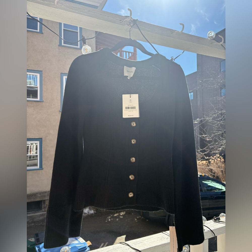 Reformation Karina Regenerative Wool Cardigan XS Black Button Front Sweater NWT